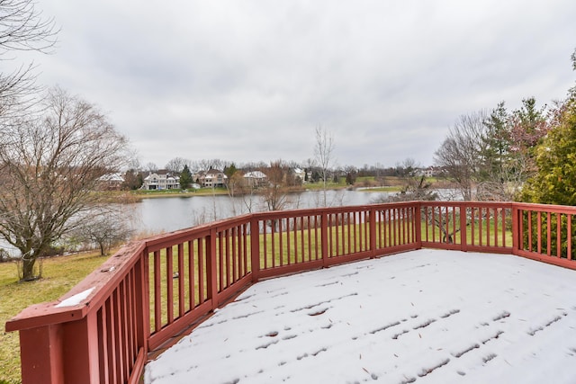 deck featuring a water view