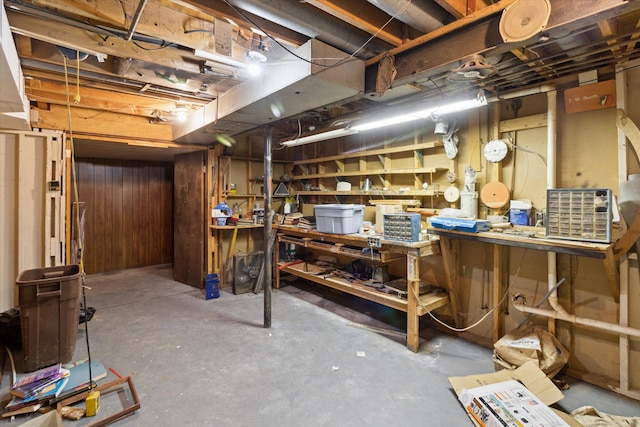 basement featuring a workshop area