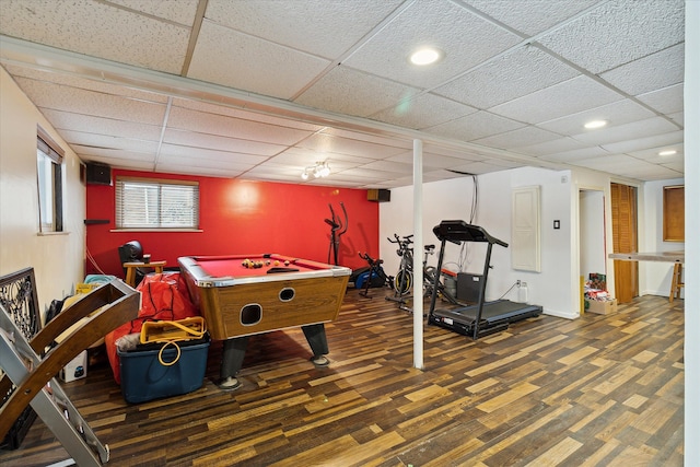 game room with pool table and a paneled ceiling