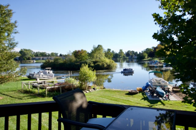 view of water feature with a boat dock