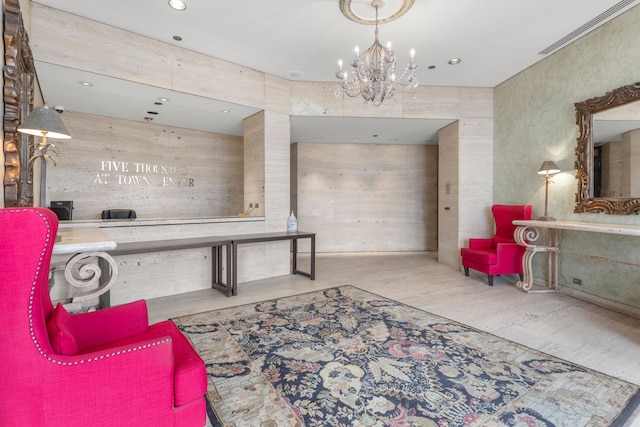 interior space featuring an inviting chandelier