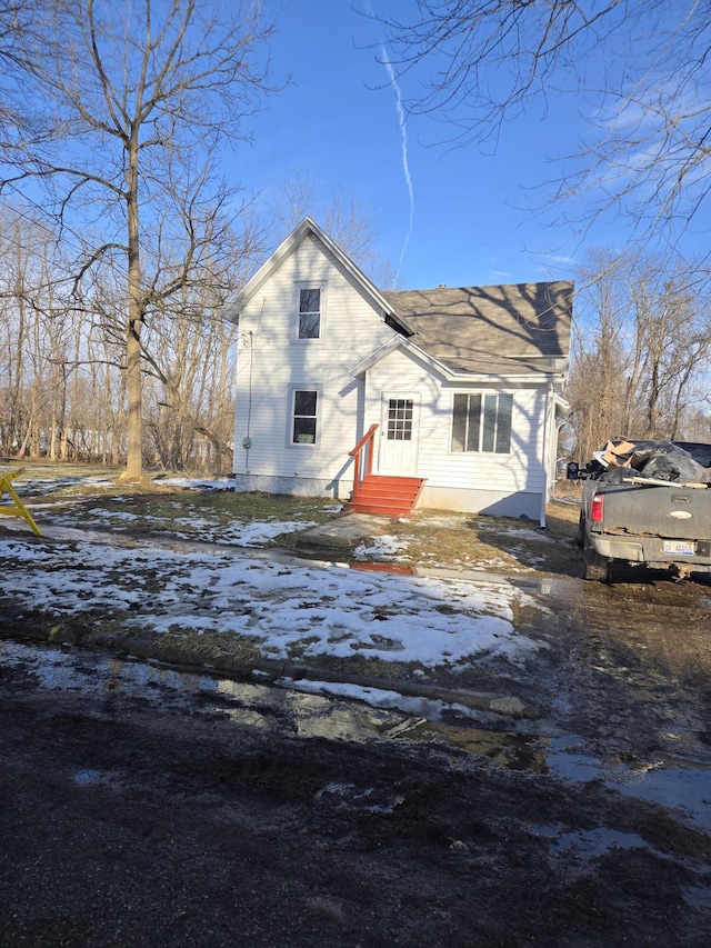 view of snow covered property