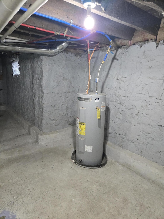 unfinished below grade area featuring water heater
