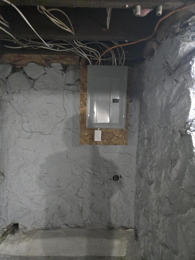 unfinished below grade area with electric panel