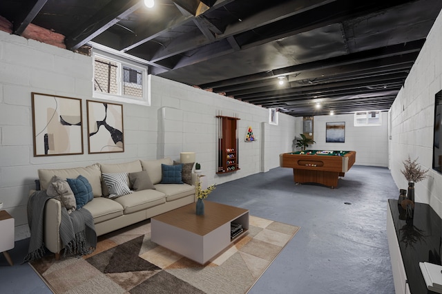 game room featuring concrete floors and billiards