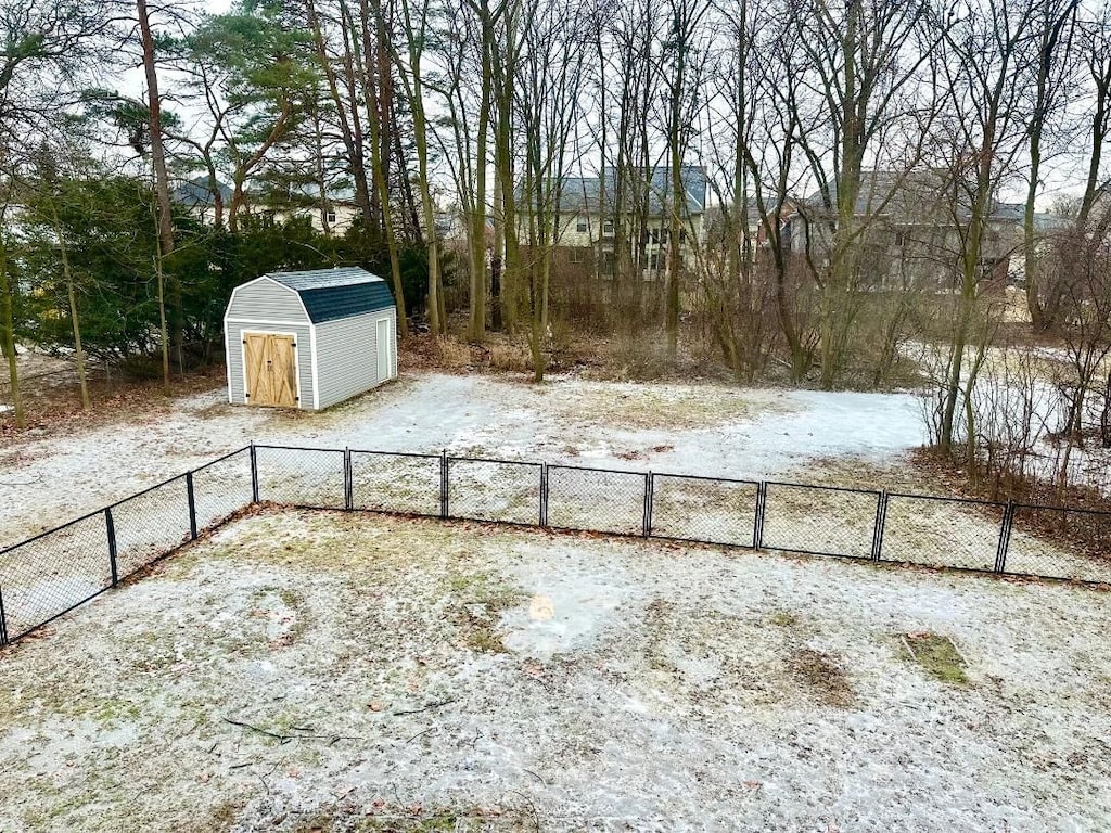 view of yard with a storage shed