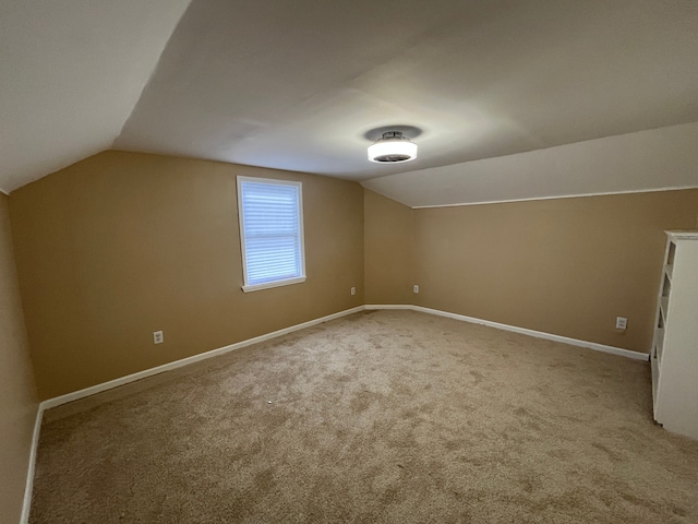 additional living space with vaulted ceiling and carpet flooring