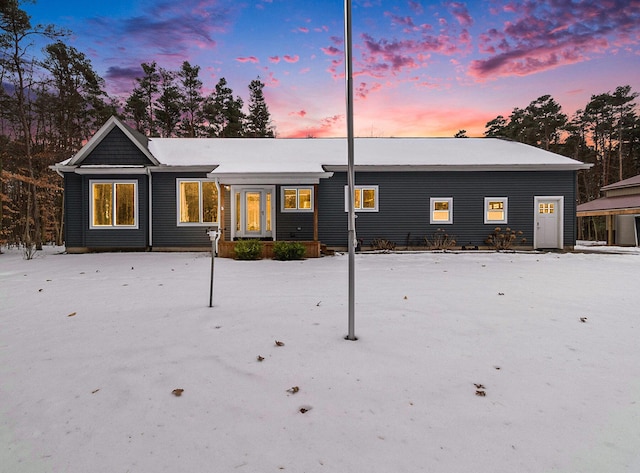 view of back house at dusk