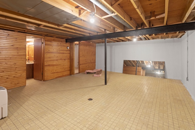 basement with wood walls