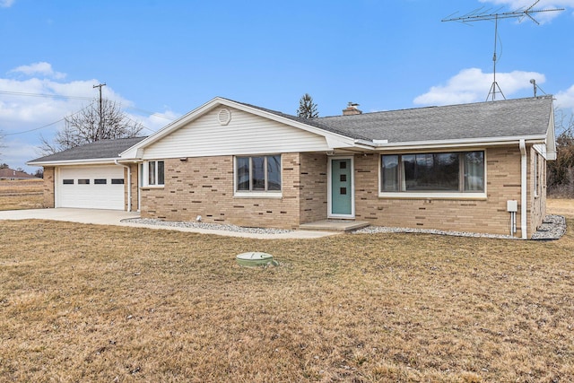 ranch-style house with a garage and a front yard