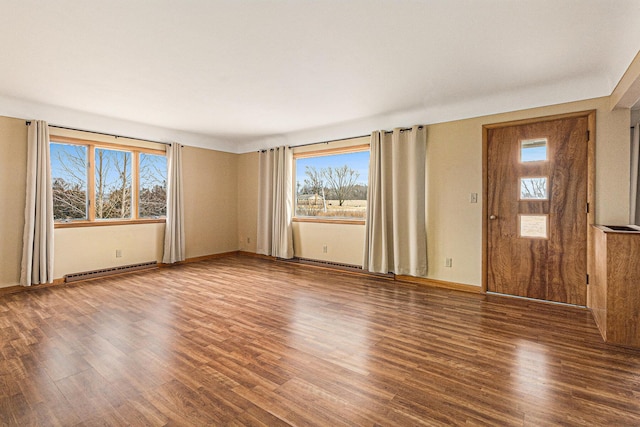 interior space with hardwood / wood-style flooring and baseboard heating