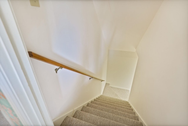 stairs with baseboards and carpet