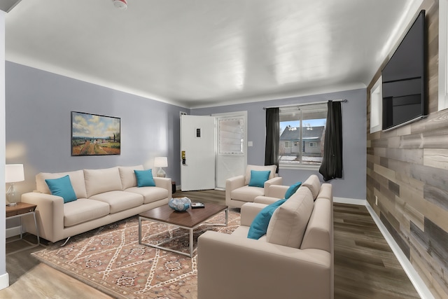 living room with hardwood / wood-style flooring