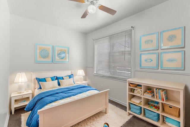 bedroom featuring ceiling fan and carpet flooring