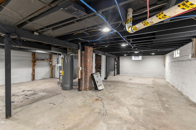 basement with water heater