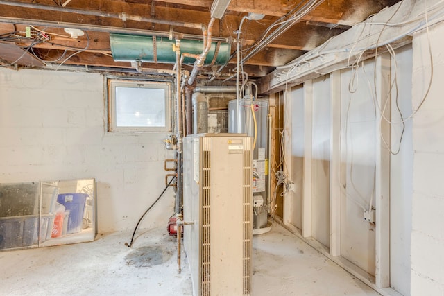 basement featuring gas water heater