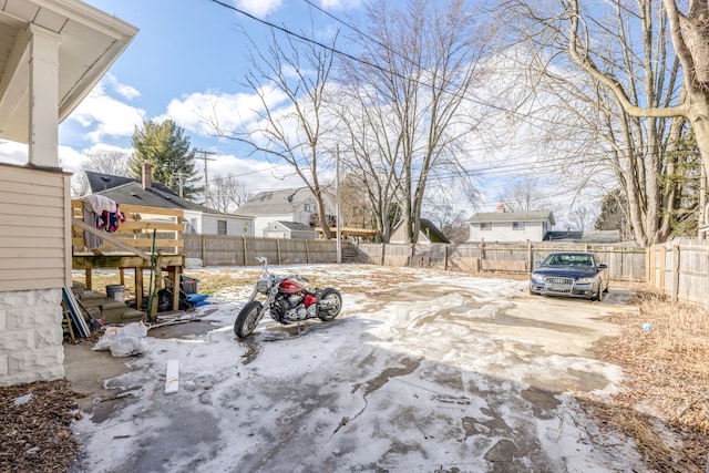 view of snow covered patio