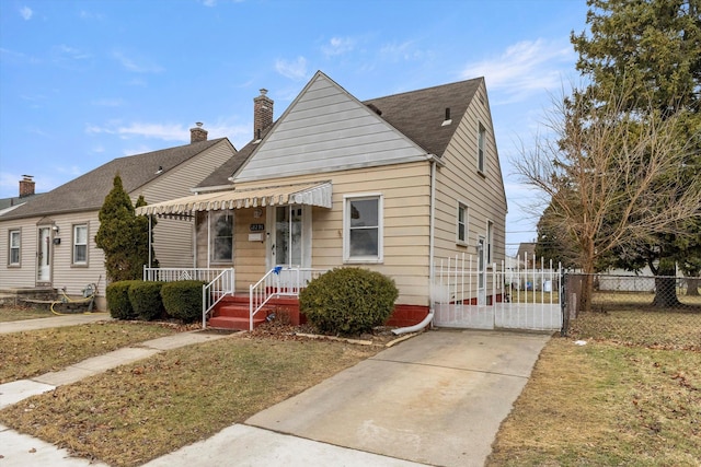 bungalow with a front lawn