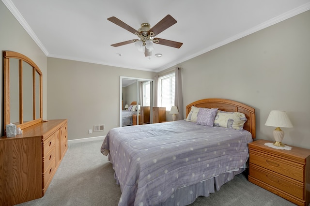 1611 Harwood Dr, Oxford, MI 48371 - bedroom featuring light carpet, ornamental molding, and ceiling fan