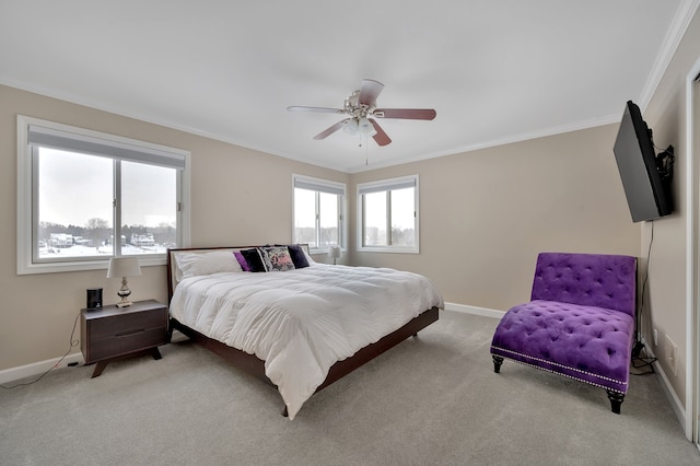 1611 Harwood Dr, Oxford, MI 48371 - bedroom with light colored carpet, ornamental molding, and ceiling fan