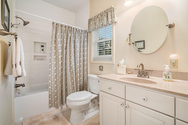 full bathroom with vanity, tile patterned flooring, toilet, and shower / bath combo