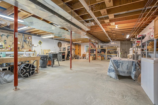 basement featuring a workshop area