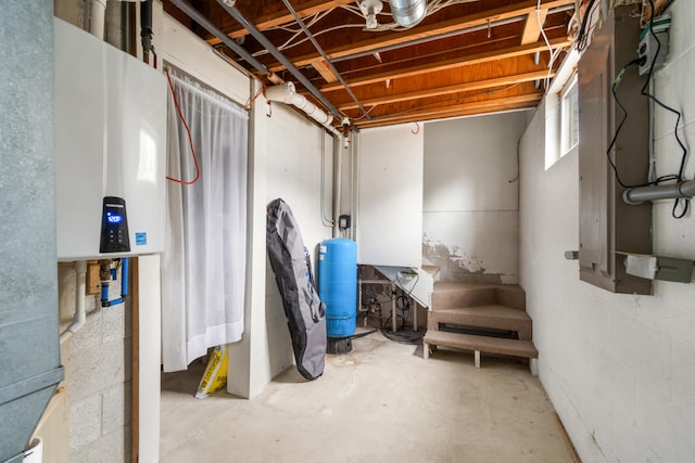 basement with water heater