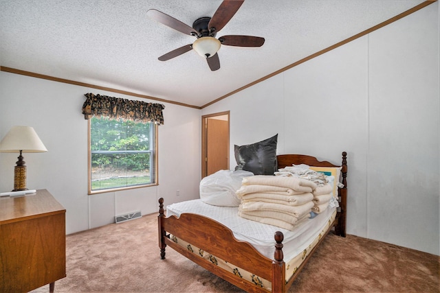 4348 S Grandview Hwy, Harrietta, MI 49638 - bedroom with crown molding, vaulted ceiling, carpet, and a textured ceiling