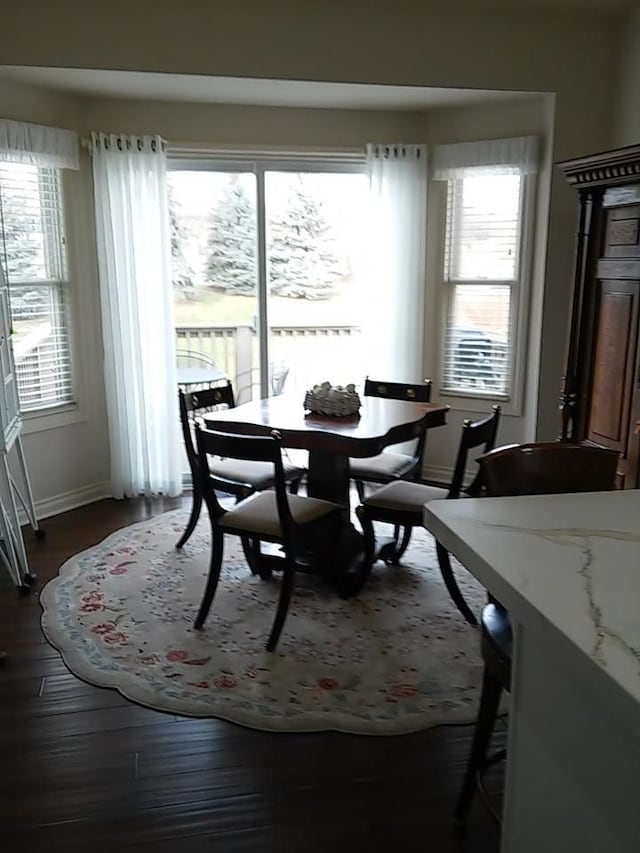 dining area with dark hardwood / wood-style floors