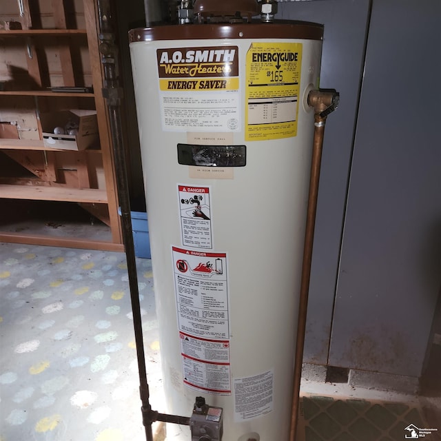 utility room with gas water heater