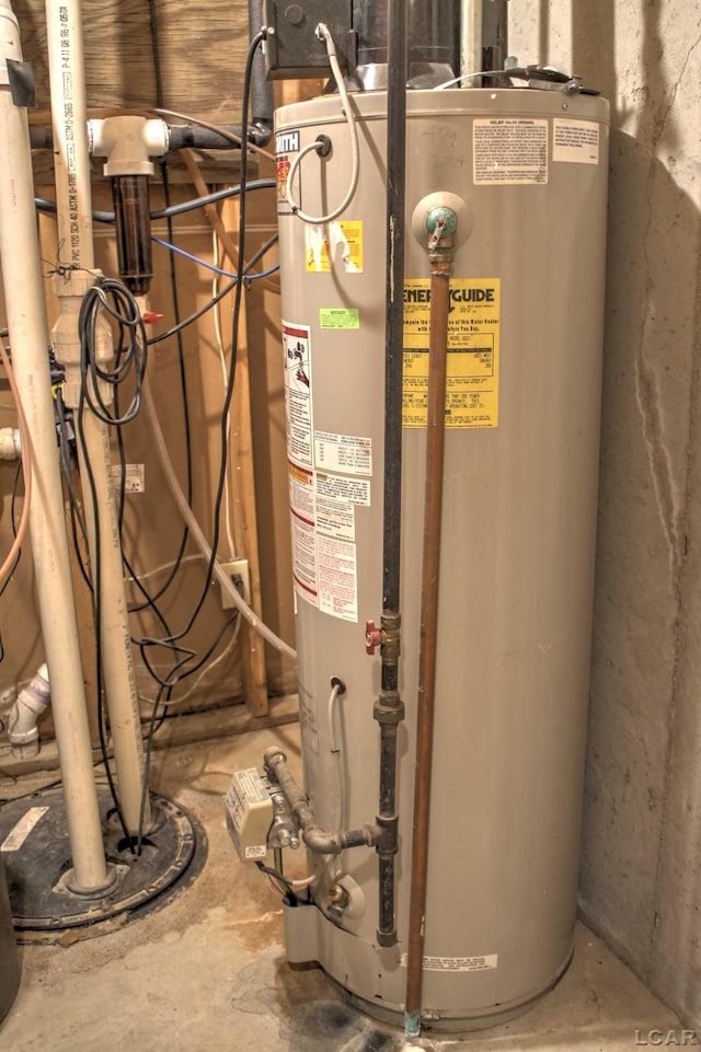 utility room featuring gas water heater