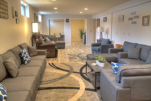 living room featuring light wood-type flooring