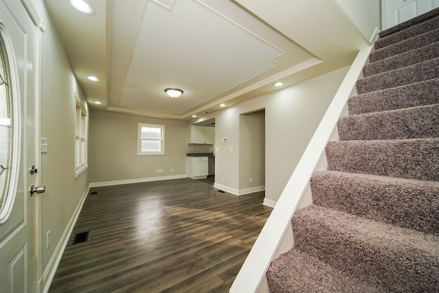 interior space with dark hardwood / wood-style floors