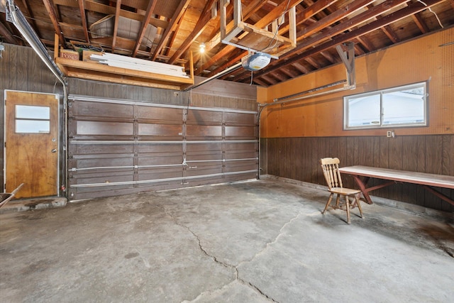 garage with a garage door opener