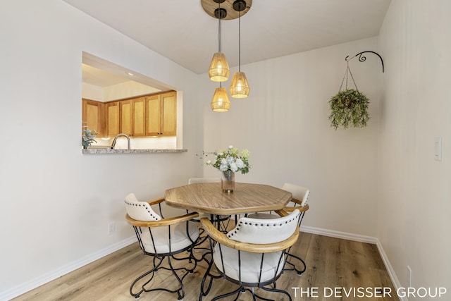 dining space with light hardwood / wood-style floors