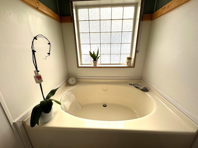 bathroom featuring a tub and a wealth of natural light