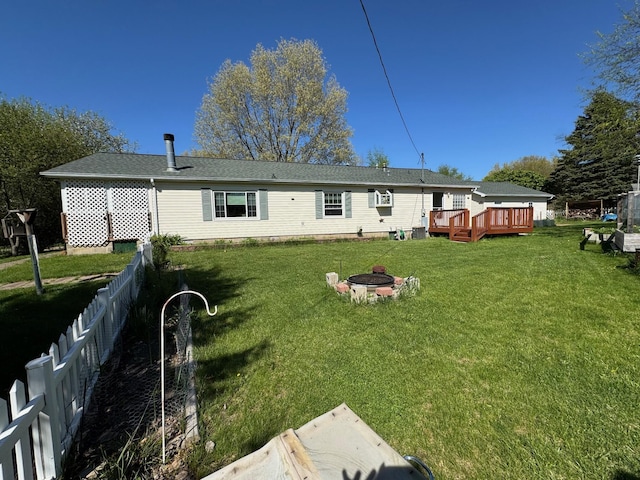 281 Mirror Dr, Jerome, MI 49249 - rear view of property with a deck, a fire pit, and roof with shingles