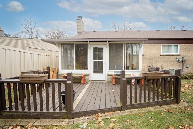 rear view of house featuring a deck and a sunroom