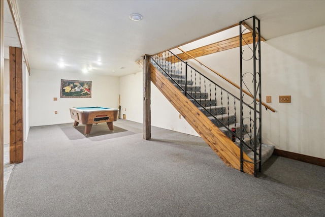 playroom with pool table and carpet