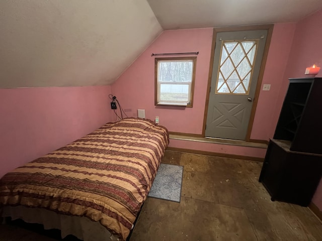 bedroom featuring vaulted ceiling