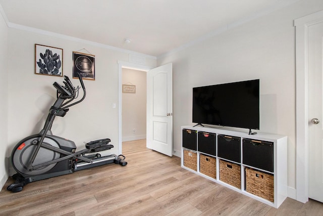 16715 Williamsville St, Vandalia, MI 49095 - workout room with crown molding and light hardwood / wood-style floors