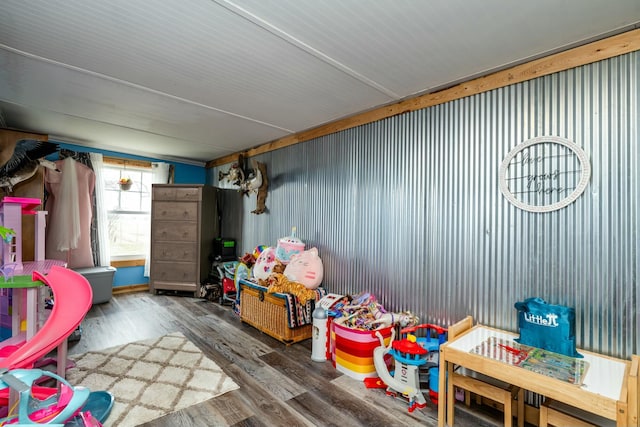 recreation room featuring dark wood-type flooring