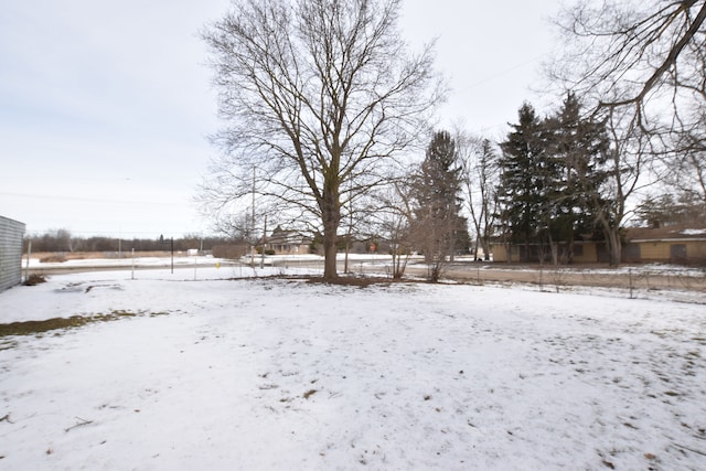 view of yard layered in snow