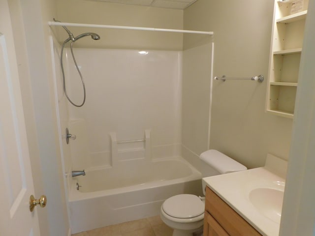 full bathroom with vanity,  shower combination, tile patterned floors, and toilet