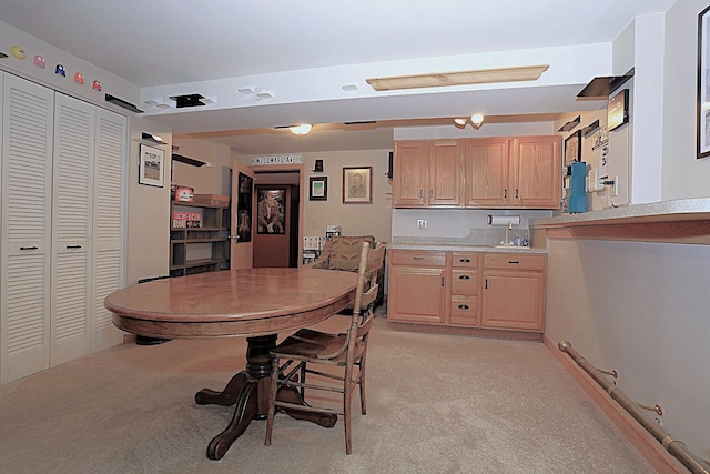 dining area with light carpet