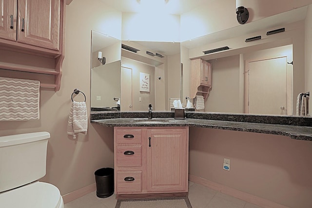 bathroom featuring vanity, toilet, and tile patterned flooring