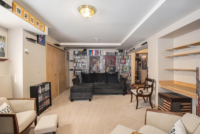 living room with light carpet