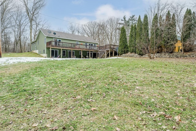 view of yard with a wooden deck