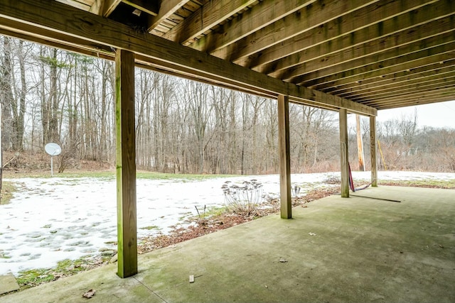 view of snow covered patio