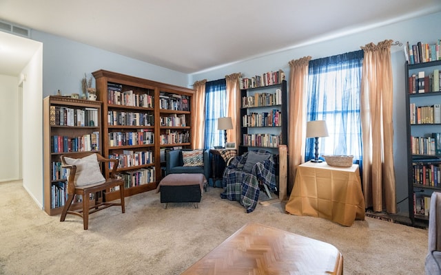 sitting room with light carpet